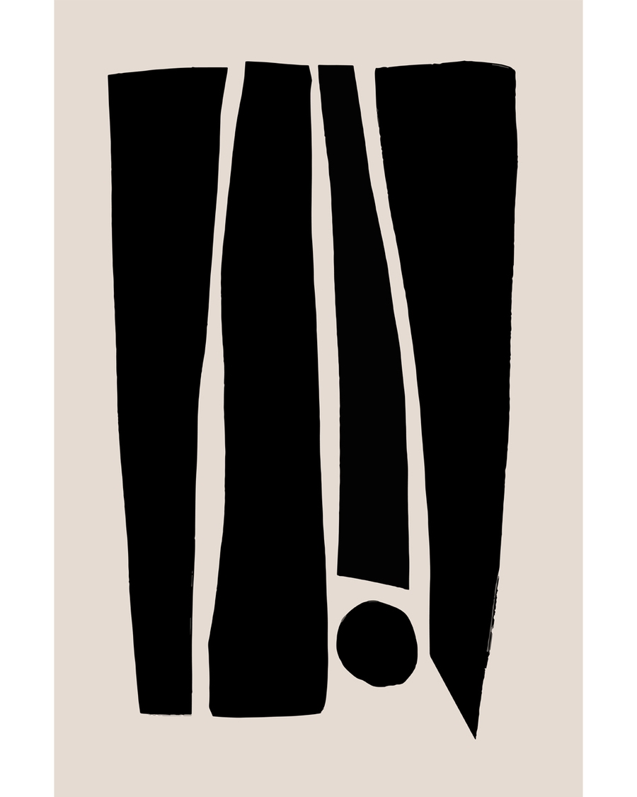 Black geometric shapes on a soft beige background