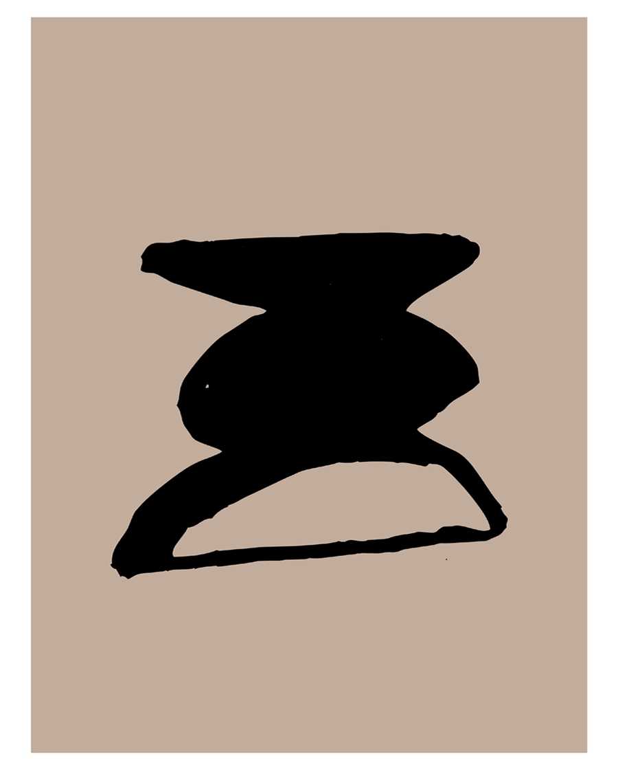 Abstract black shape on beige minimalist background