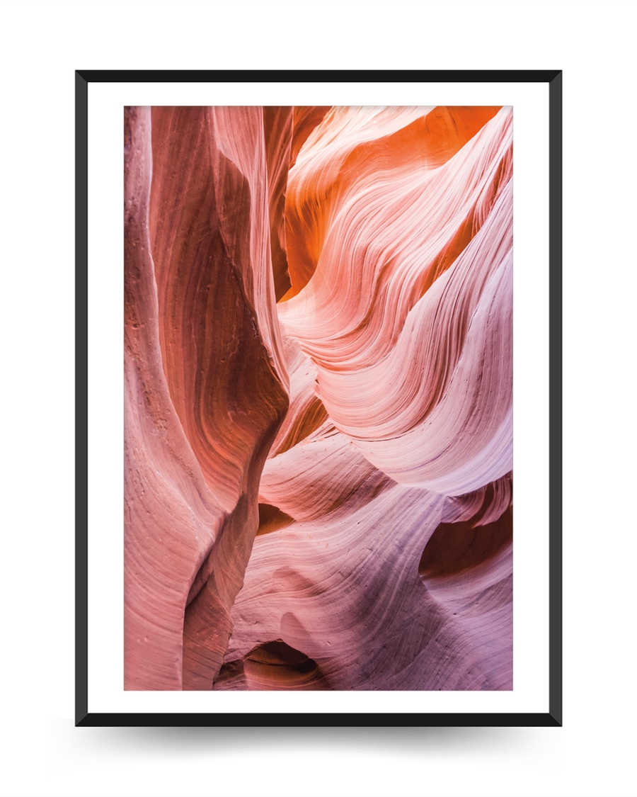 A poster of a Flowing sandstone canyon formations in warm earth tones
