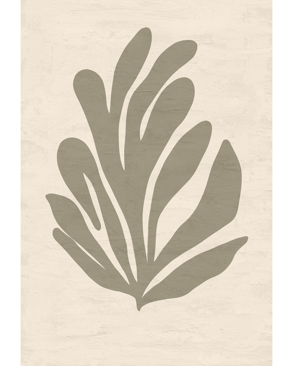 Abstract organic leaf shape in muted green beige