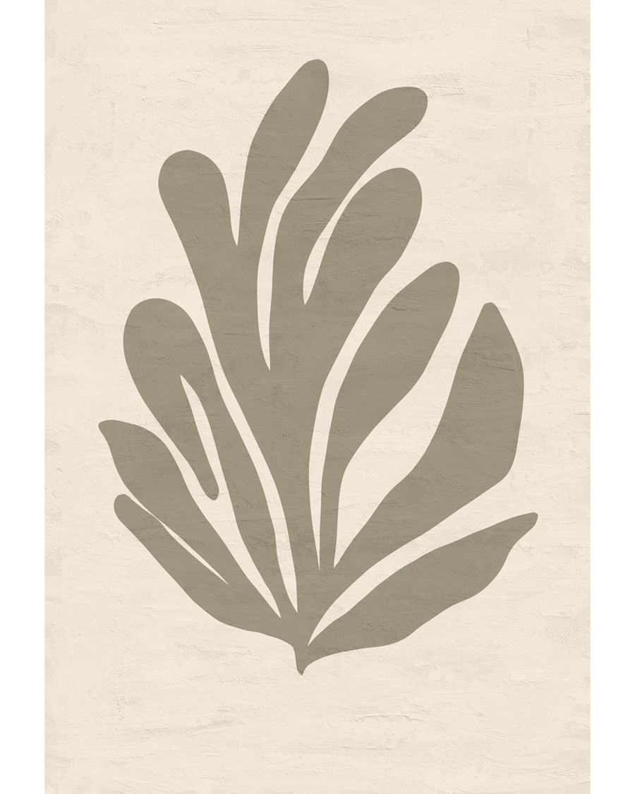 Abstract organic leaf shape in muted green beige