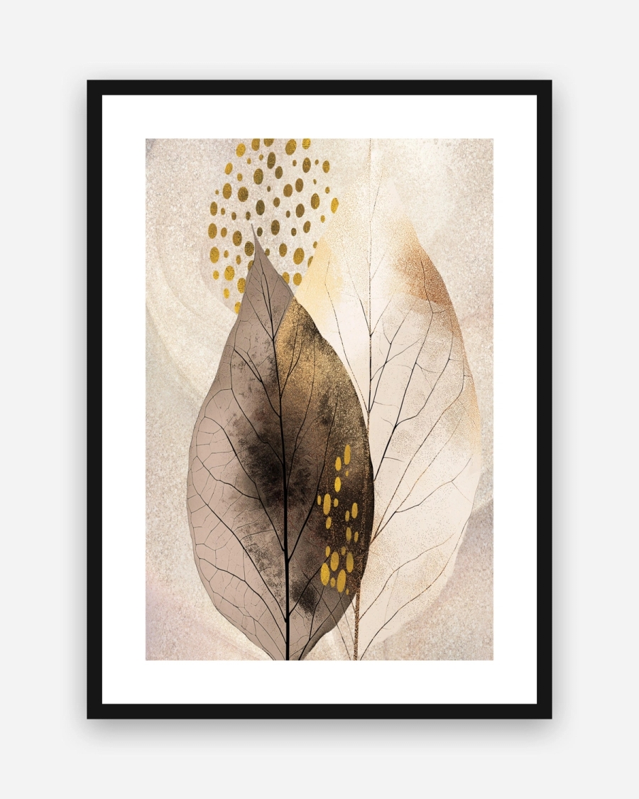 Gilded Leaf Study poster with a white border in a black frame
