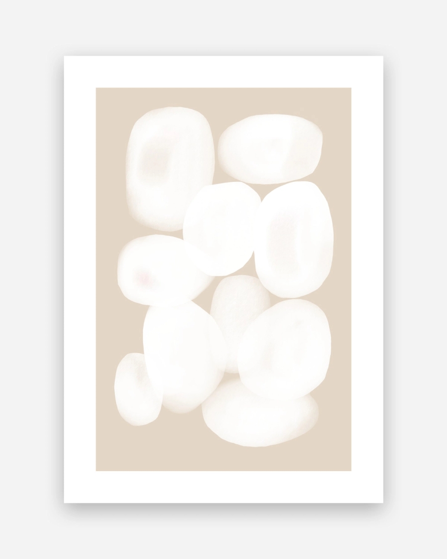 Chalk Pebbles poster with a white border, unframed on a light gray background