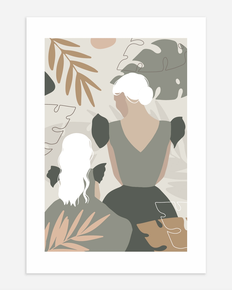 A poster of a Abstract figures with botanical shapes in earthy tones
