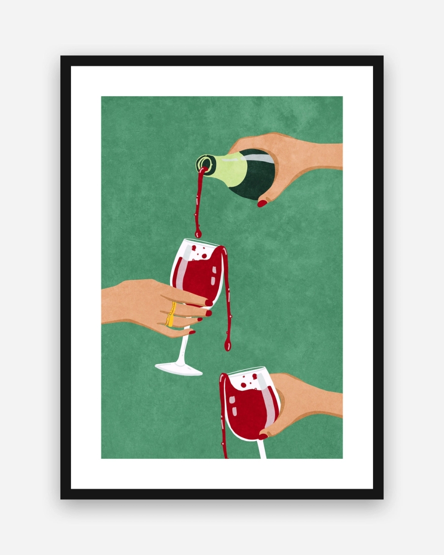 Generous Pour poster with a white border in a black frame