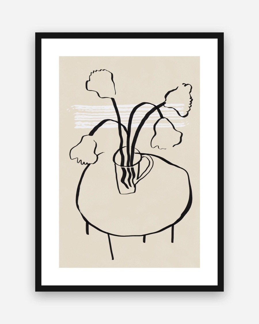 Flowers in a Mug poster with a white border in a black frame