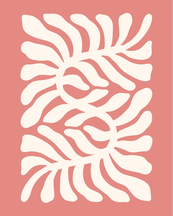Cream leaf-like shapes on coral pink background