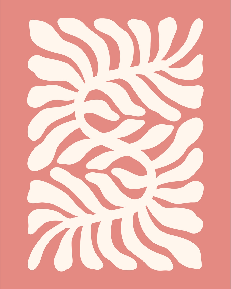 Cream leaf-like shapes on coral pink background