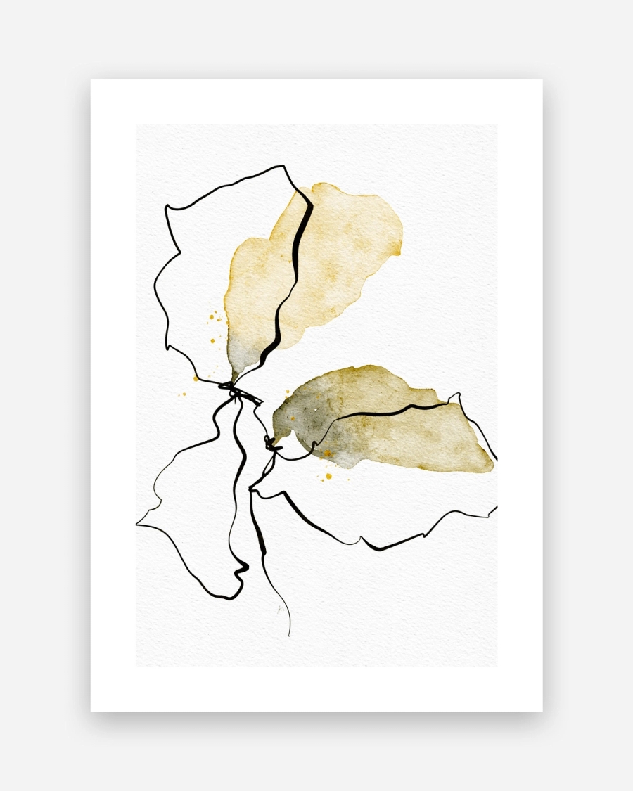 Ink and Ochre Bloom poster with a white border, unframed on a light gray background