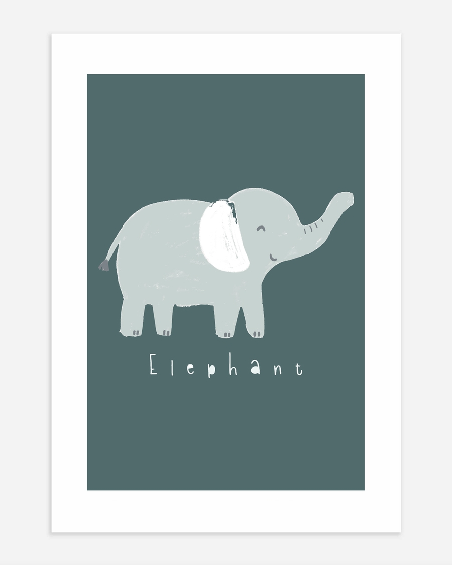 A poster of a Cute elephant illustration on soft green background