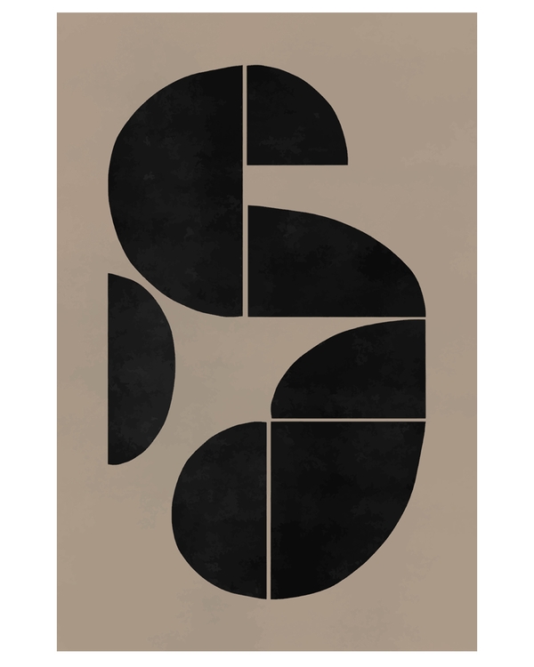 Black geometric shapes arranged on warm beige background