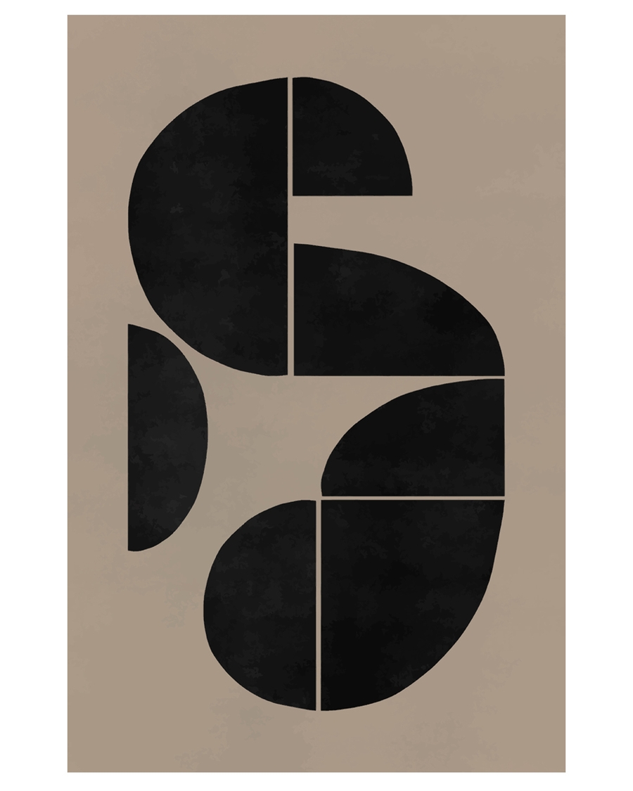 Black geometric shapes arranged on warm beige background