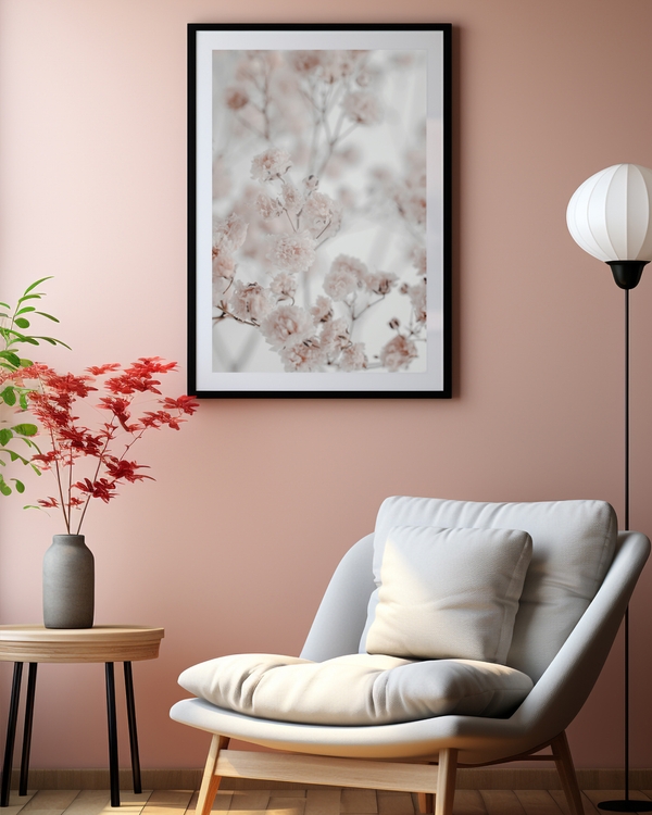 A poster of a Soft pale flowers with airy and blurred background