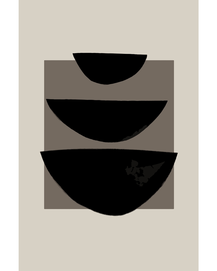 Three black semi-circles stacked on taupe background