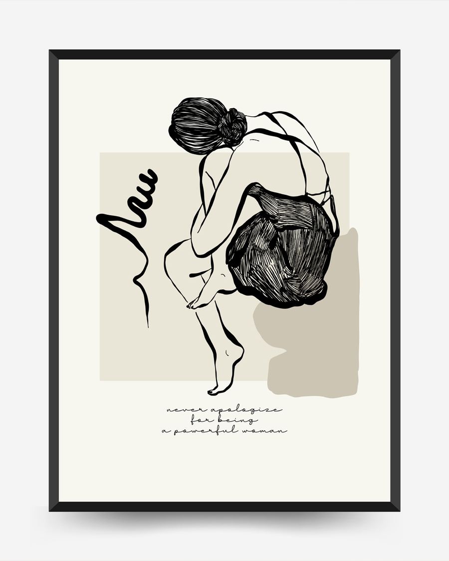 A poster of a Line art of seated figure with beige background