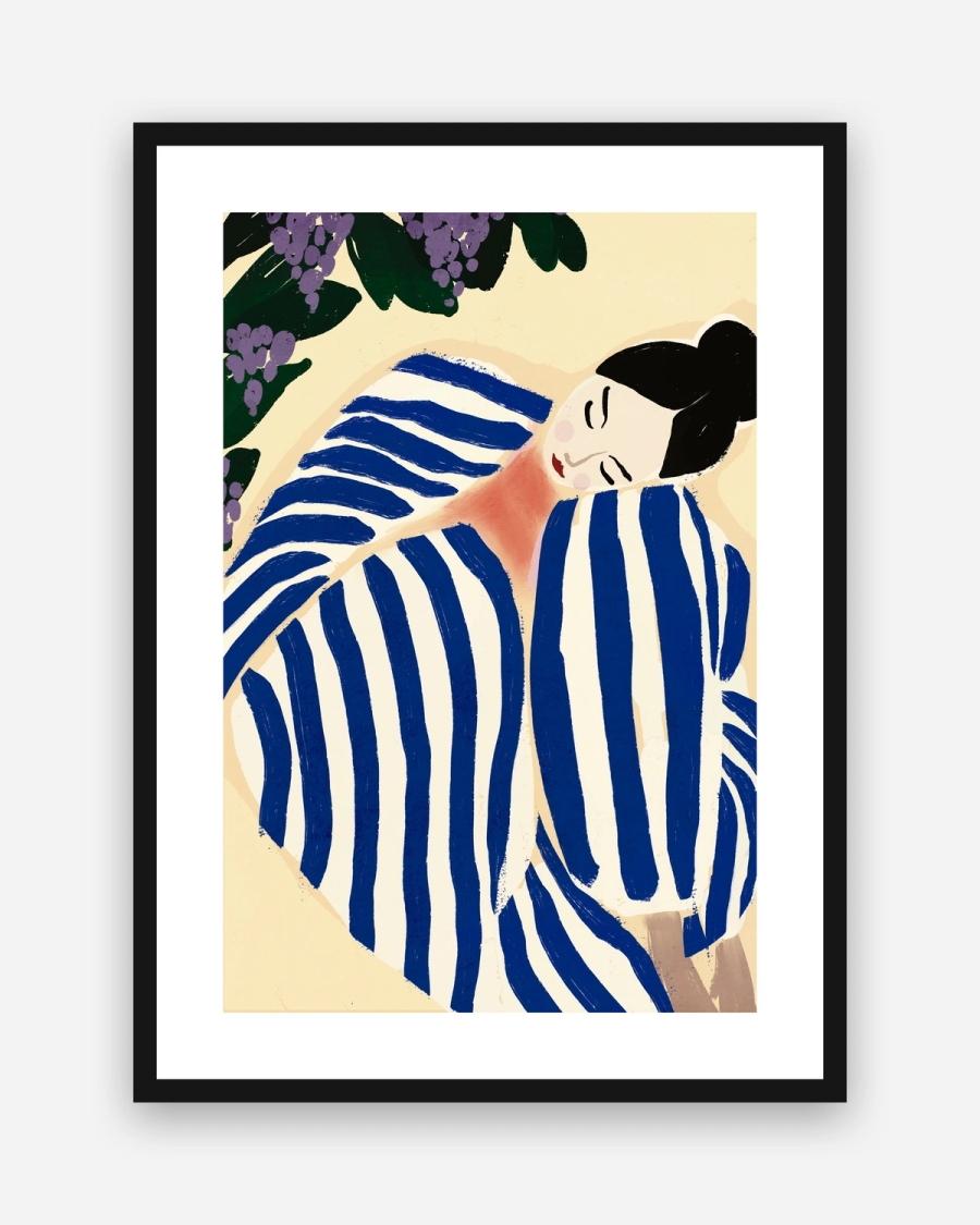 Striped Siesta poster with a white border in a black frame