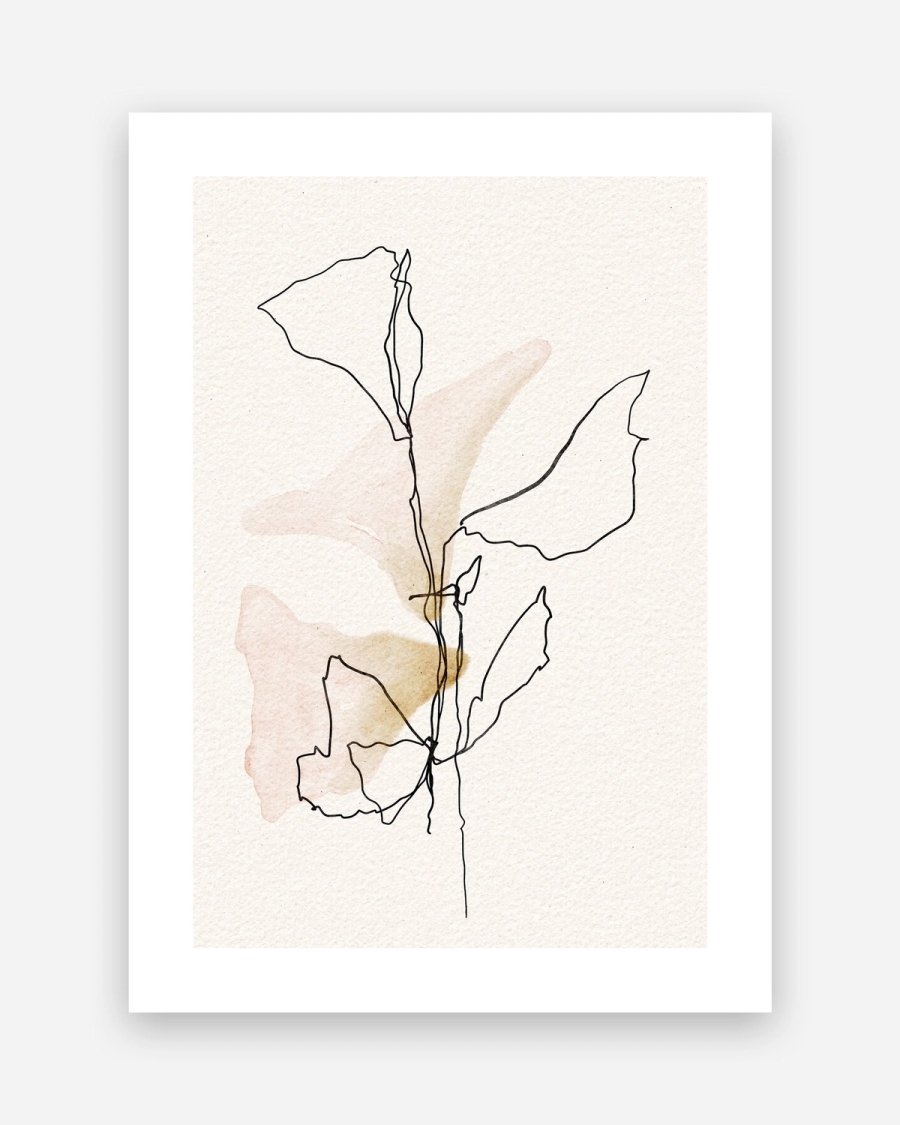 One Line Leaves poster with a white border, unframed on a light gray background