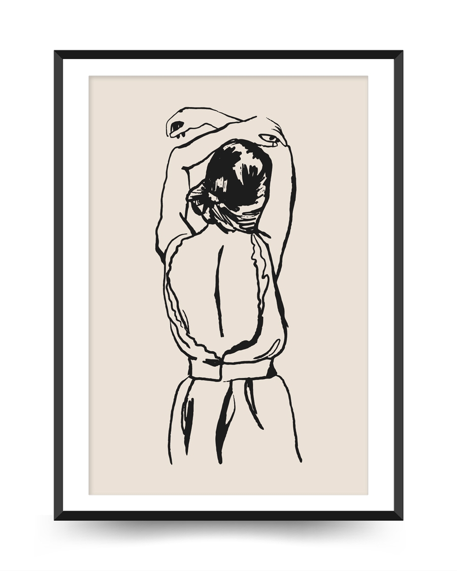 A poster of a Minimal line art figure in relaxed pose