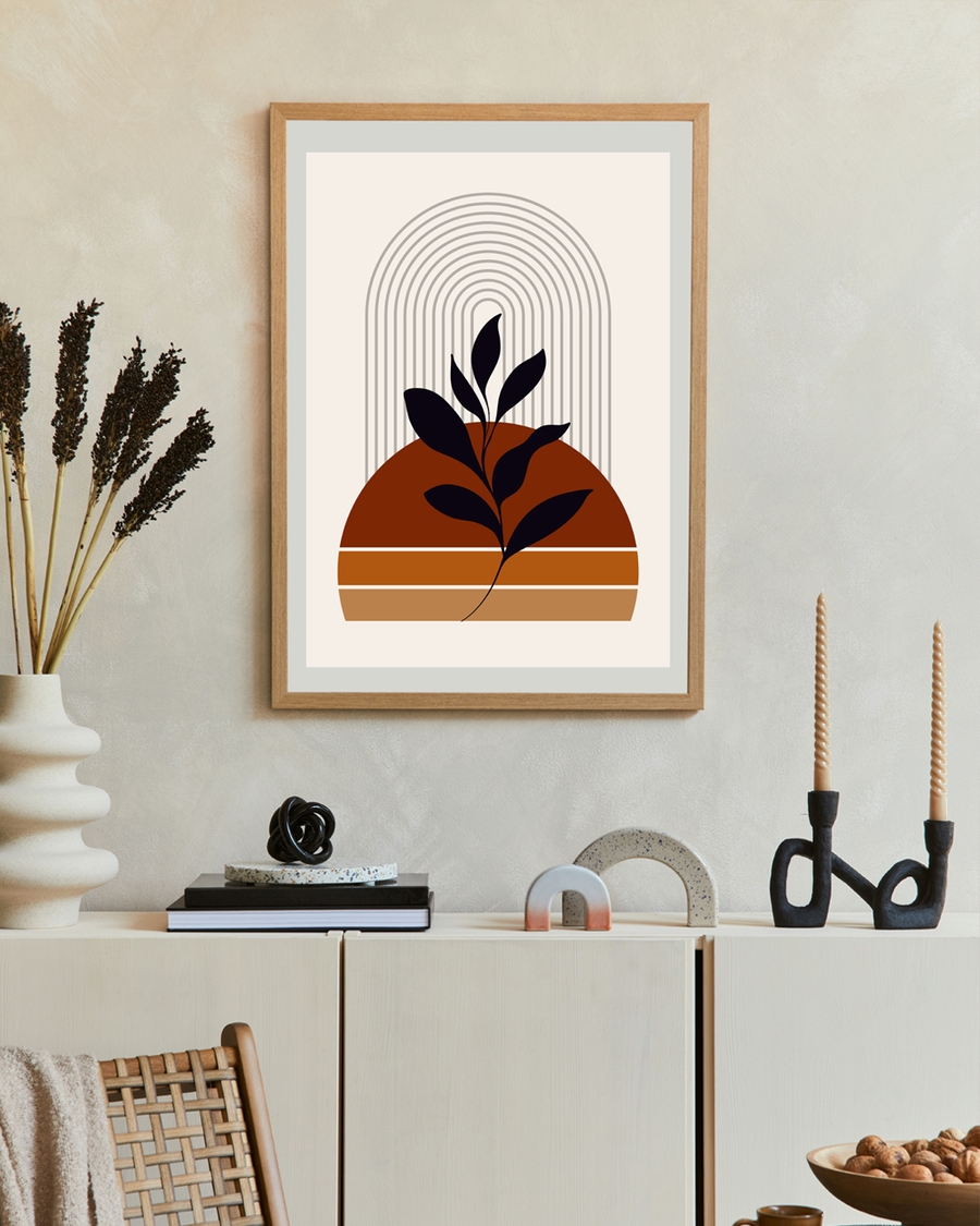 A poster of a abstract poster with earthy tones and organic shapes.