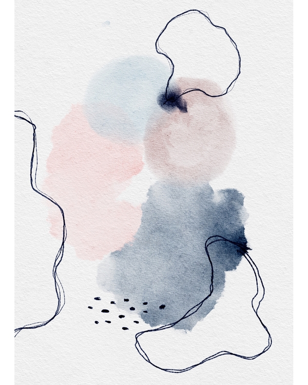 Abstract watercolor shapes with soft lines on white