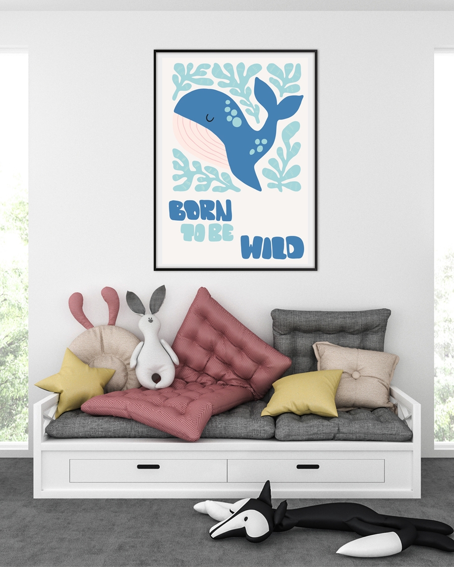 A poster of a blue whale with text Born to Be Wild