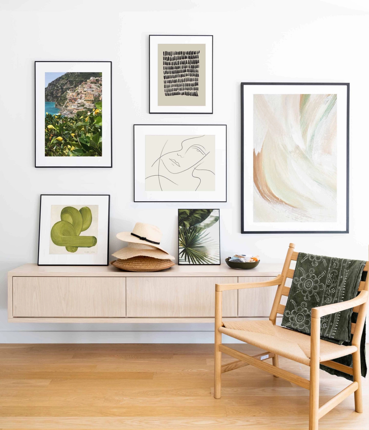 A gallery wall of different posters