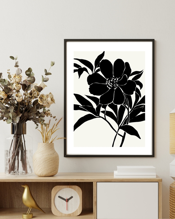 A poster of a black floral silhouette poster on light background