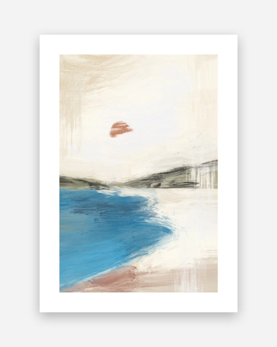 Red Sun Bay poster with a white border, unframed on a light gray background