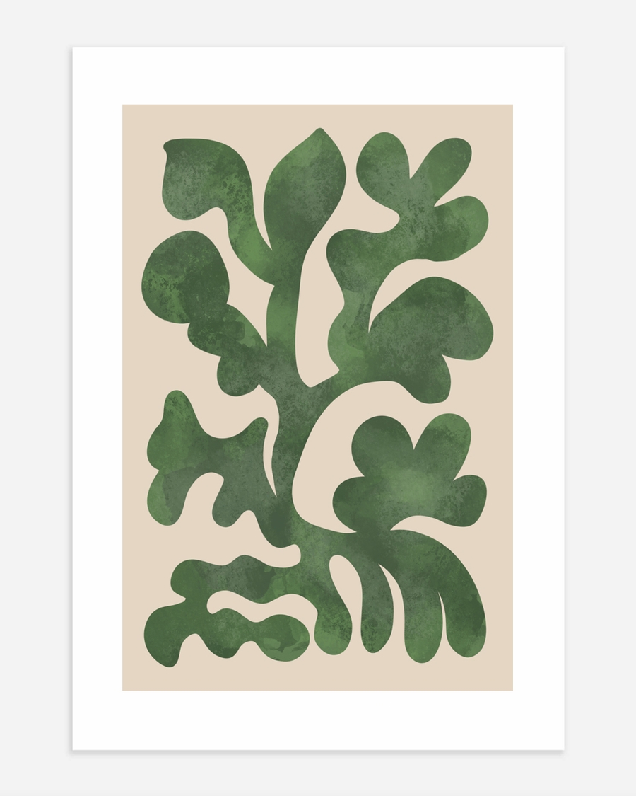 A poster of a Abstract green organic shapes on beige textured background