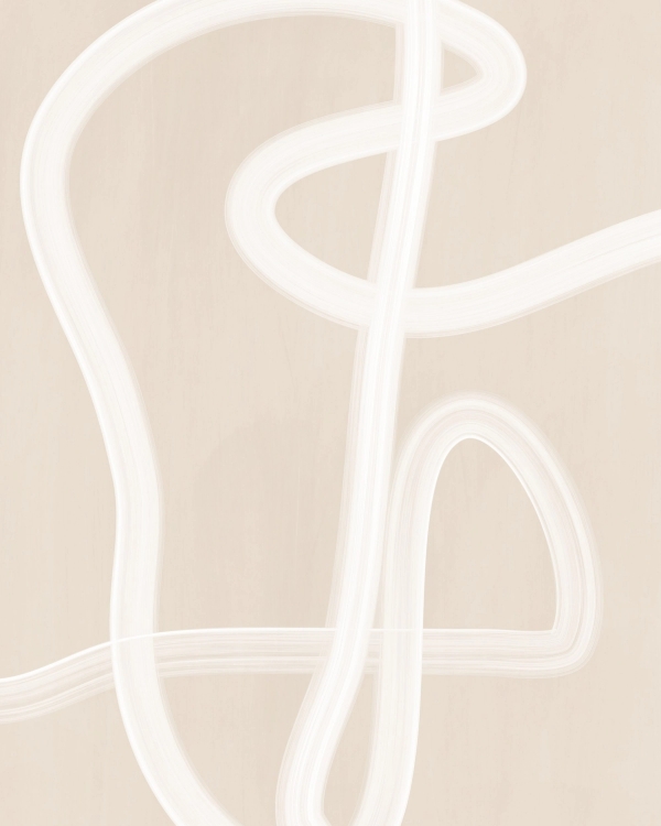 Abstract poster with looping ivory brushstrokes on a warm beige background