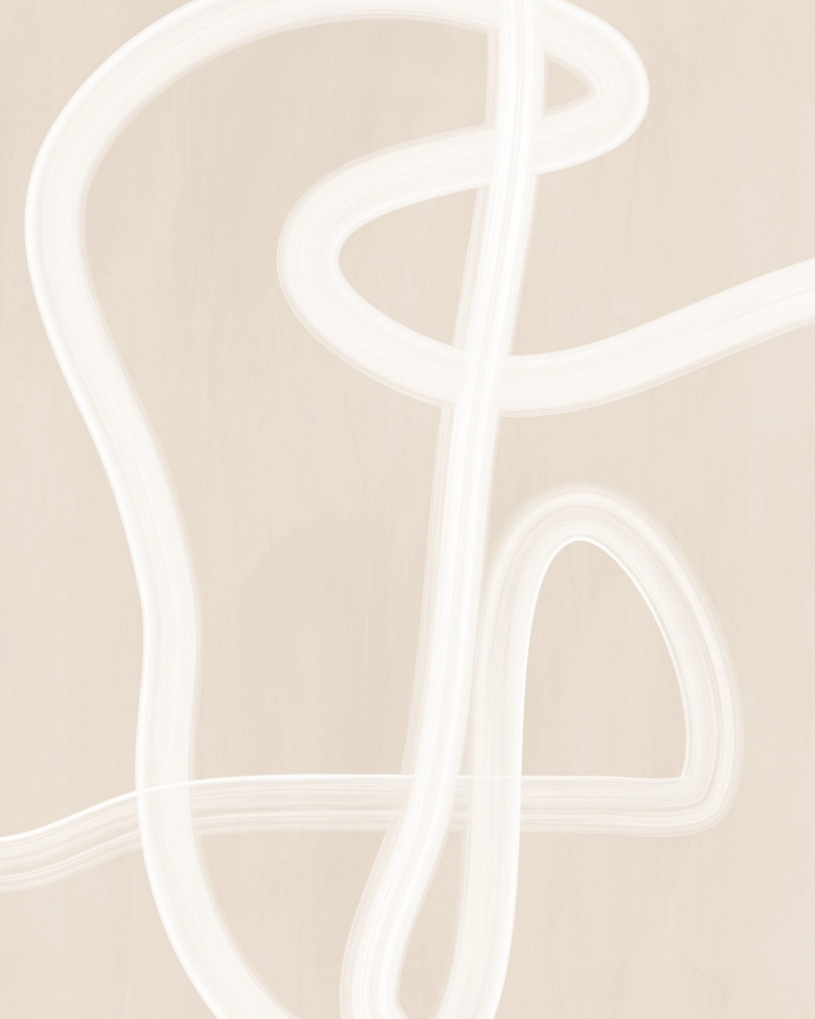 Abstract poster with looping ivory brushstrokes on a warm beige background