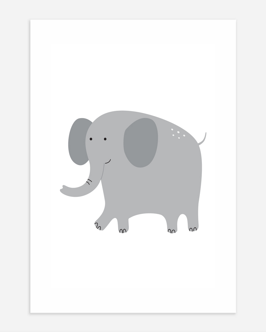 A poster of a Cute illustrated elephant in soft grey tones