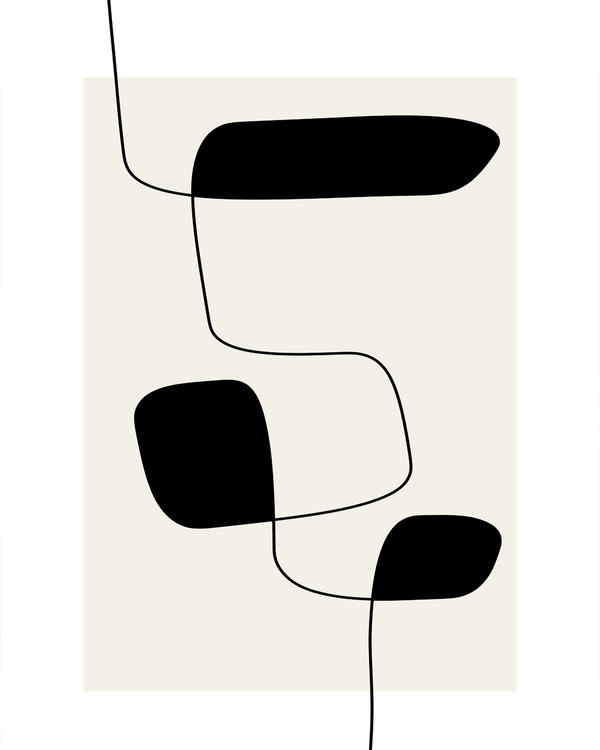 Black random lines with abstract shapes on.a beige background