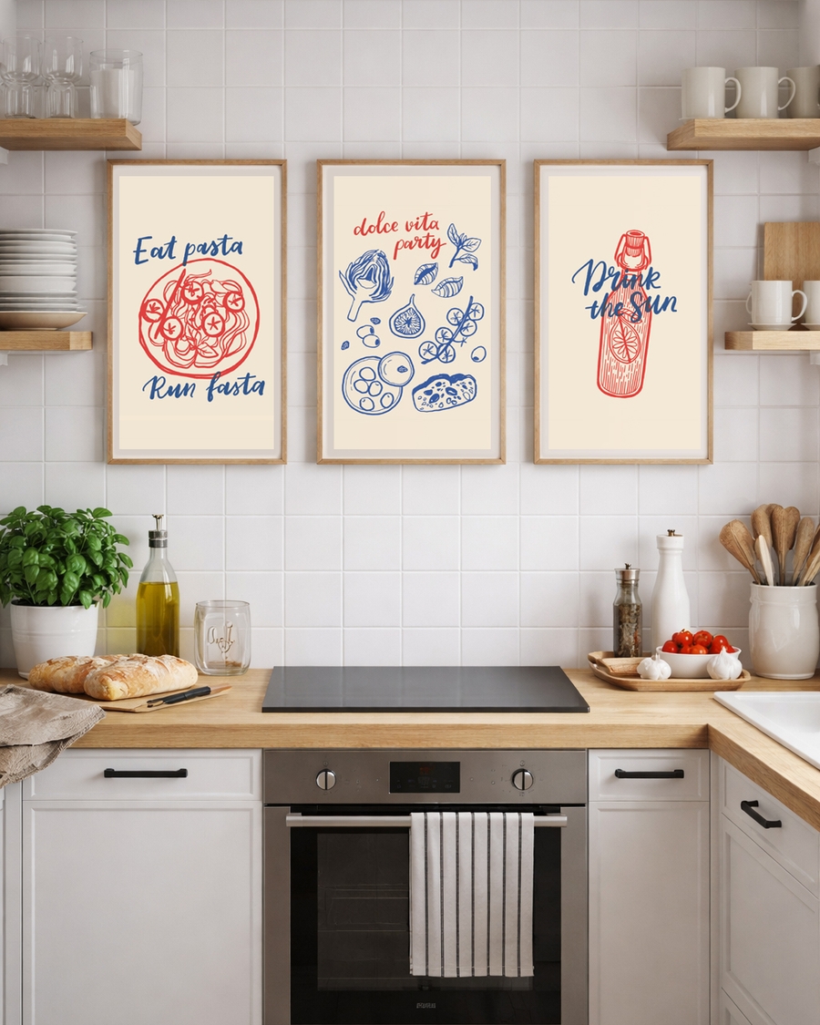 A poster of a Hand drawn Italian food illustrations with dolce vita text