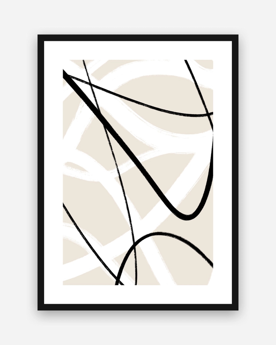 Arcs on Beige poster with a white border in a black frame