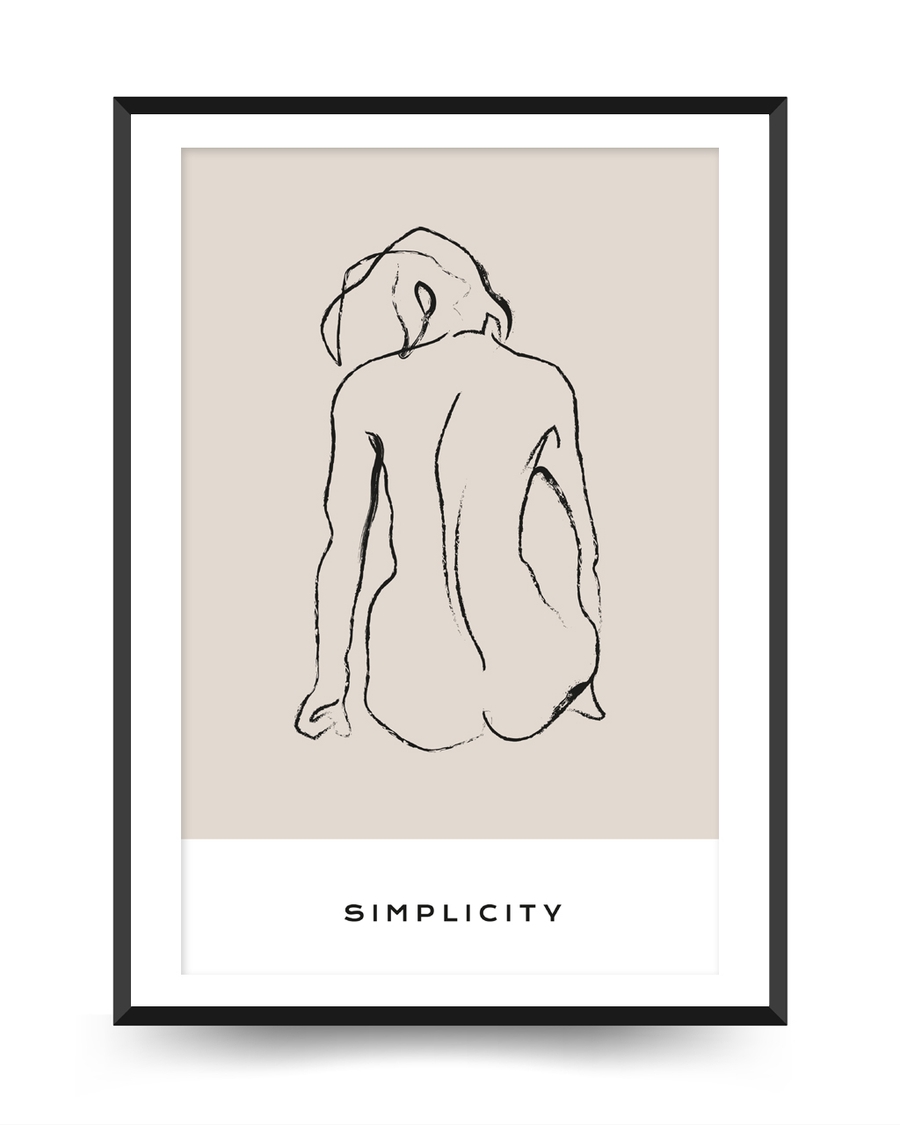 A poster of a Minimal line drawing of seated human figure