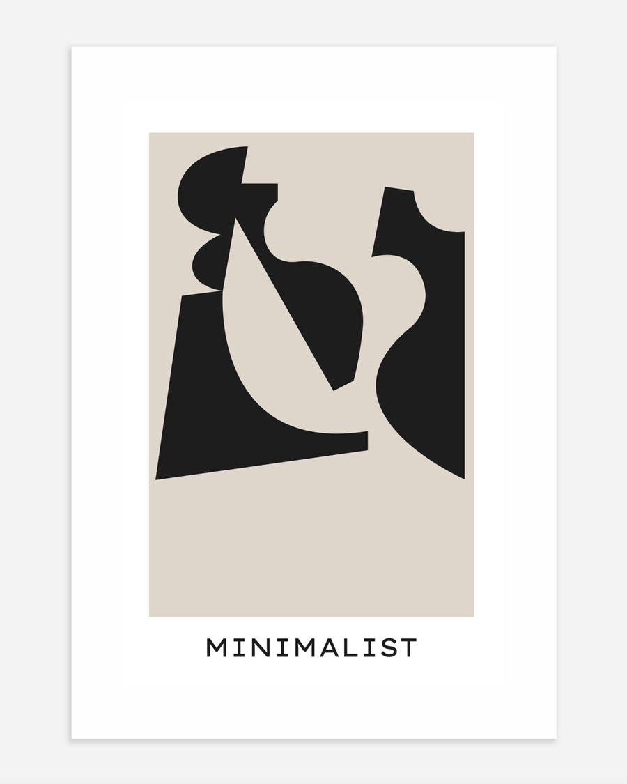 A poster of a Black abstract shapes on warm beige background