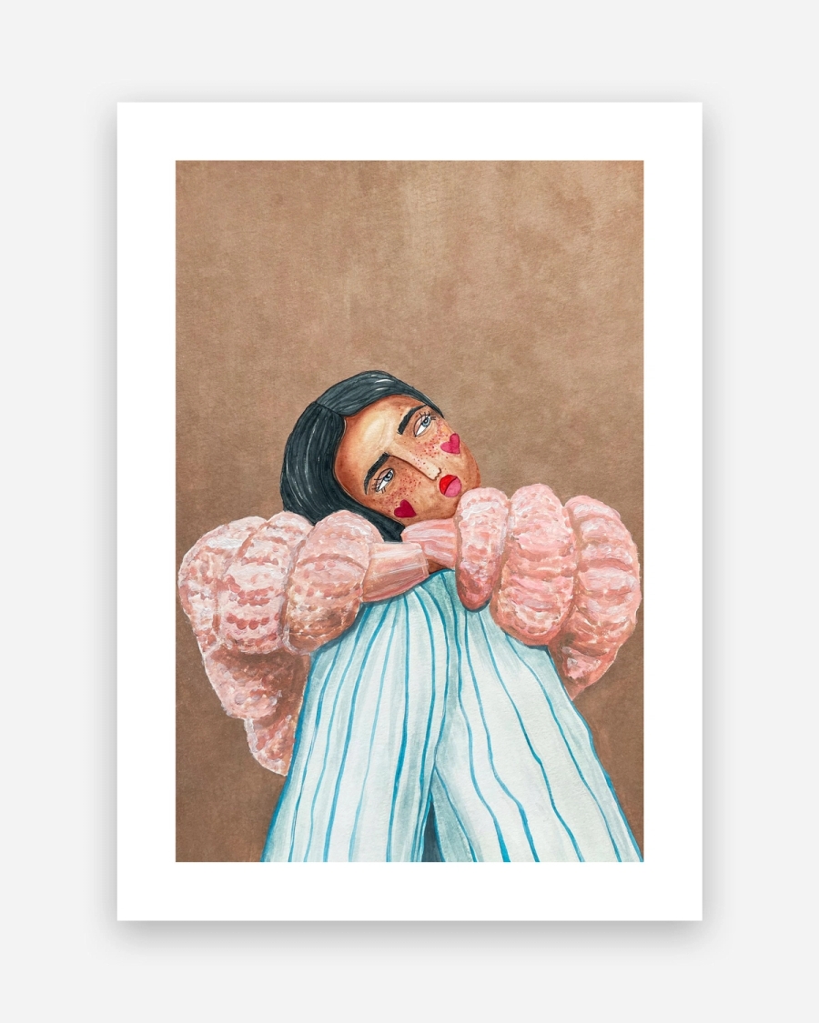 Puff Sleeve Daydream poster with a white border, unframed on a light gray background