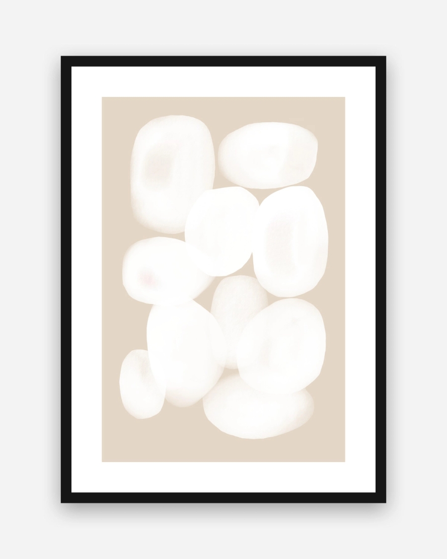Chalk Pebbles poster with a white border in a black frame
