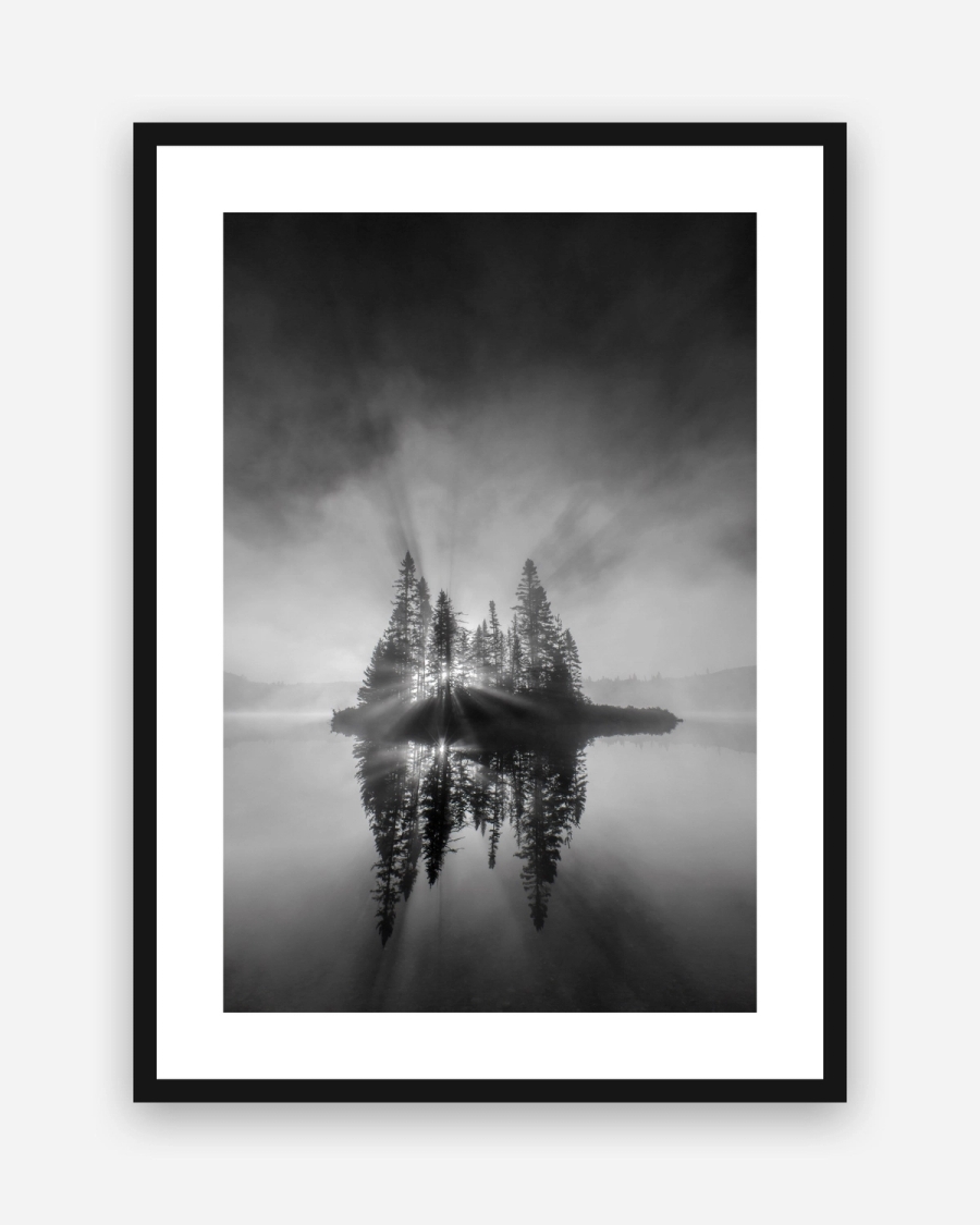 Island of Light poster with a white border in a black frame