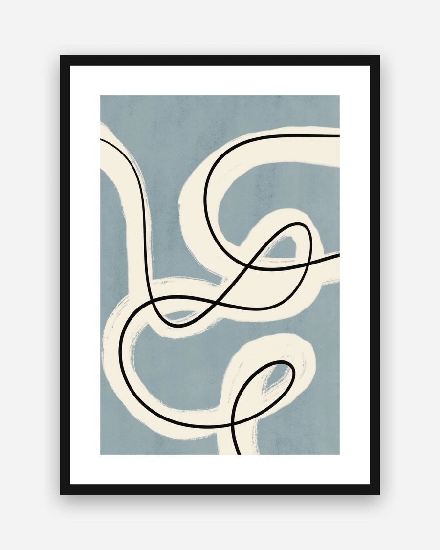 Ribbon and Ink poster with a white border in a black frame