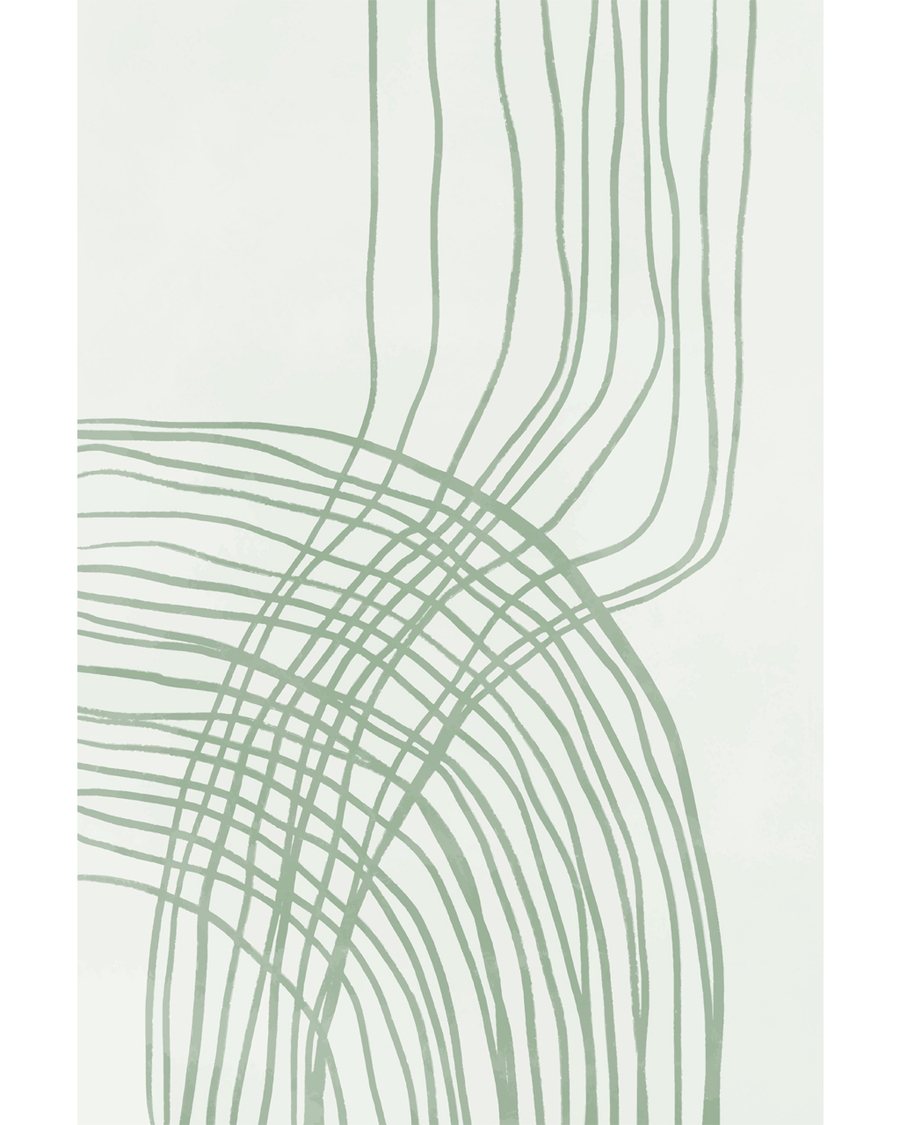 Abstract sage green curved lines on white background