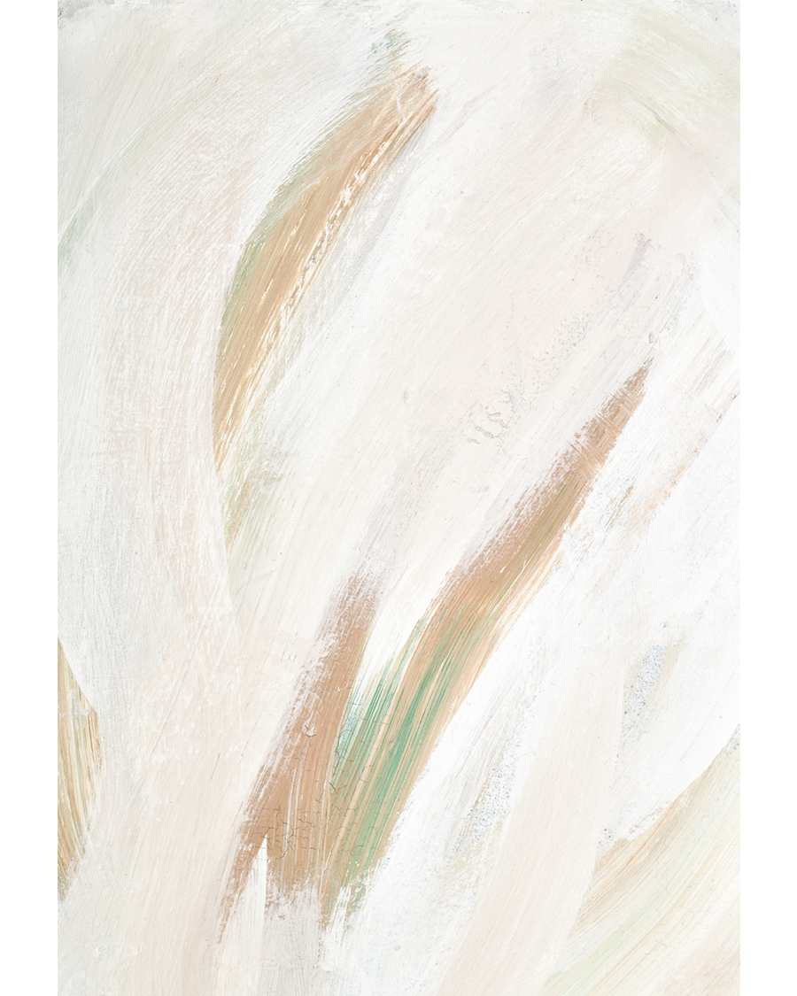 Beige and green flowing strokes on white background
