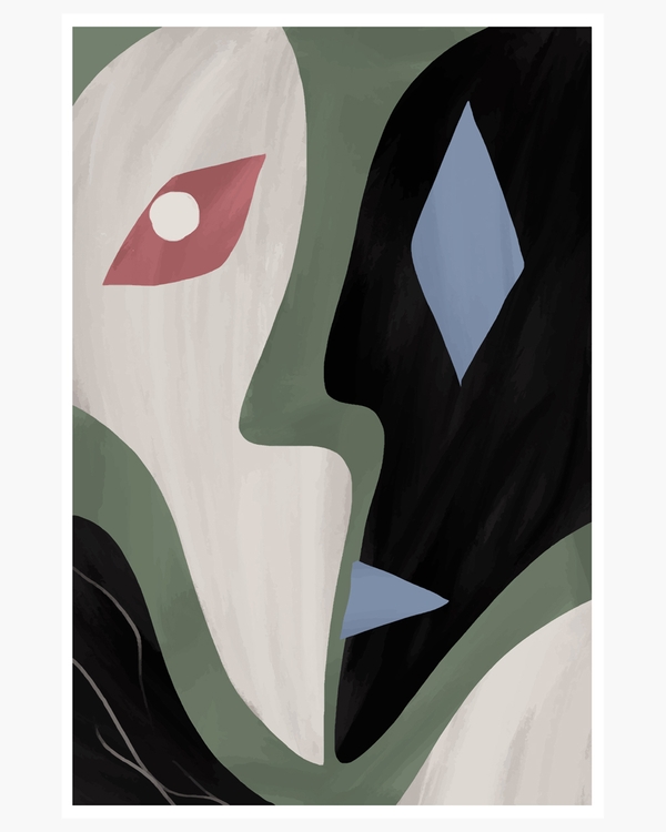 Abstract poster with two contrasting geometric faces