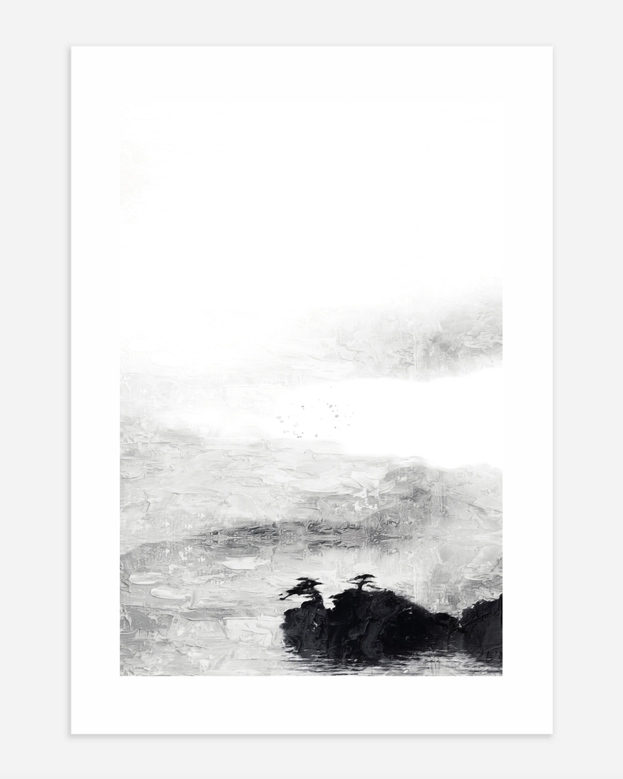 A poster of a Abstract light mountain landscape in soft gray tones