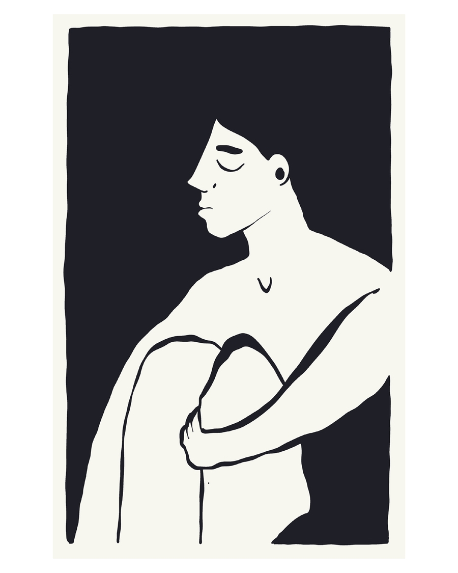 Minimalist black and white abstract human figure.