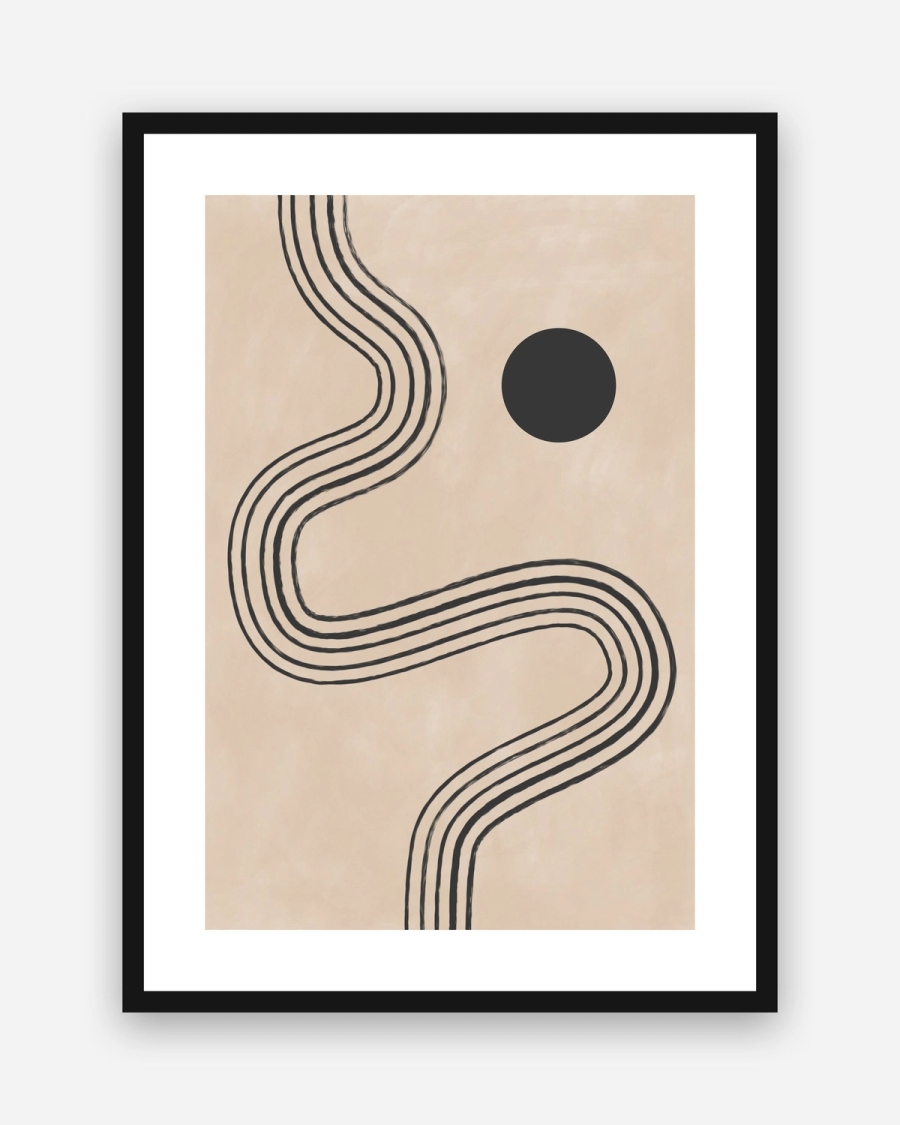Winding Ink Path poster with a white border in a black frame