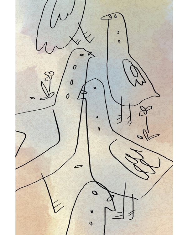 Hand drawn bird illustration in soft nordic colors