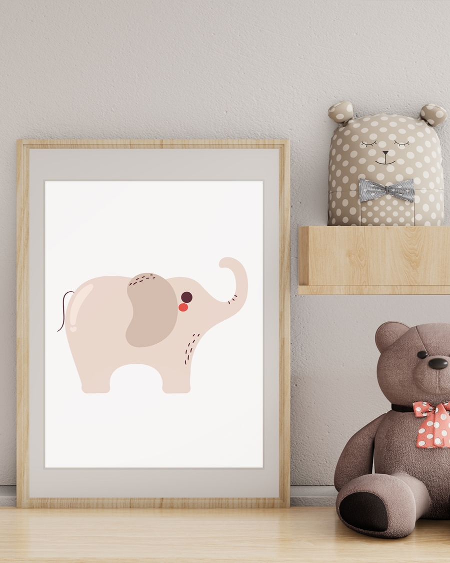 A poster of a Cute beige elephant illustration in soft minimal style