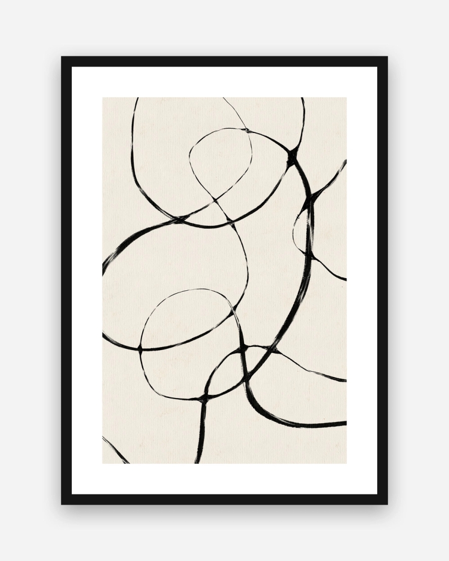Ink Loops poster with a white border in a black frame